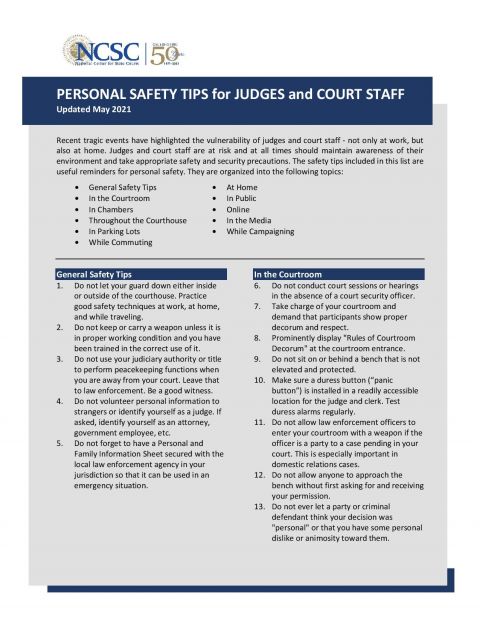 Personal safety tips for judges and court staff update