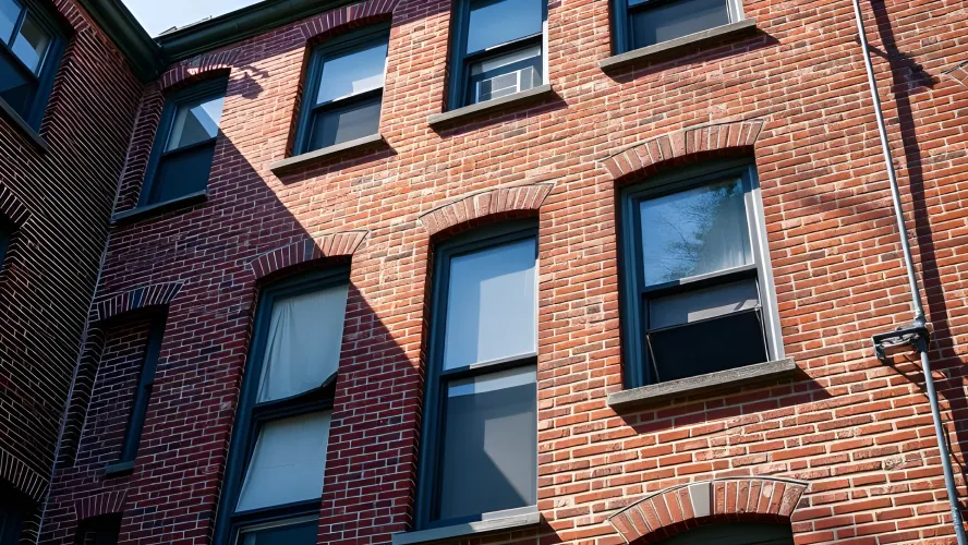 Exterior of brick apartment building