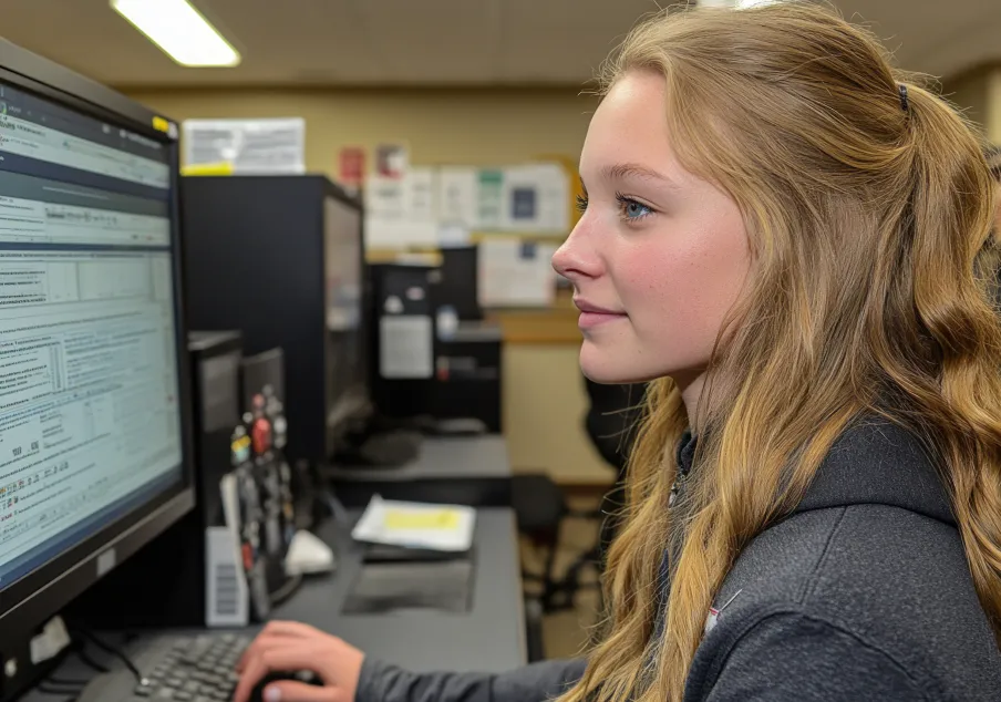 Woman inputting data