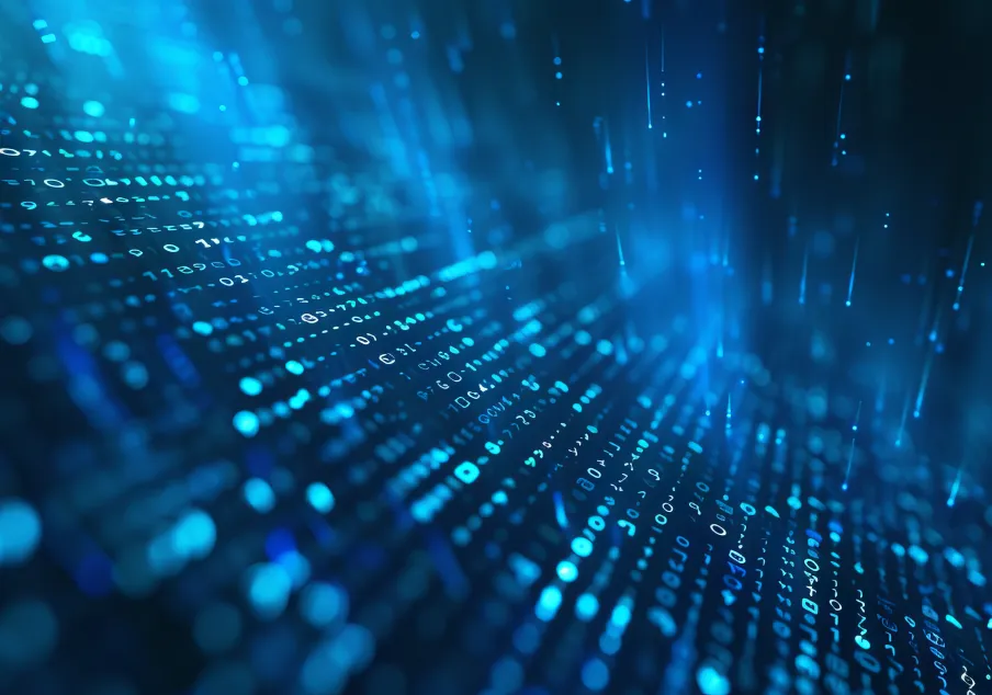 A futuristic graphic illustration of binary code.