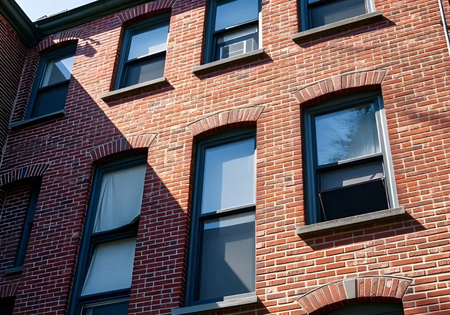 Exterior of brick apartment building