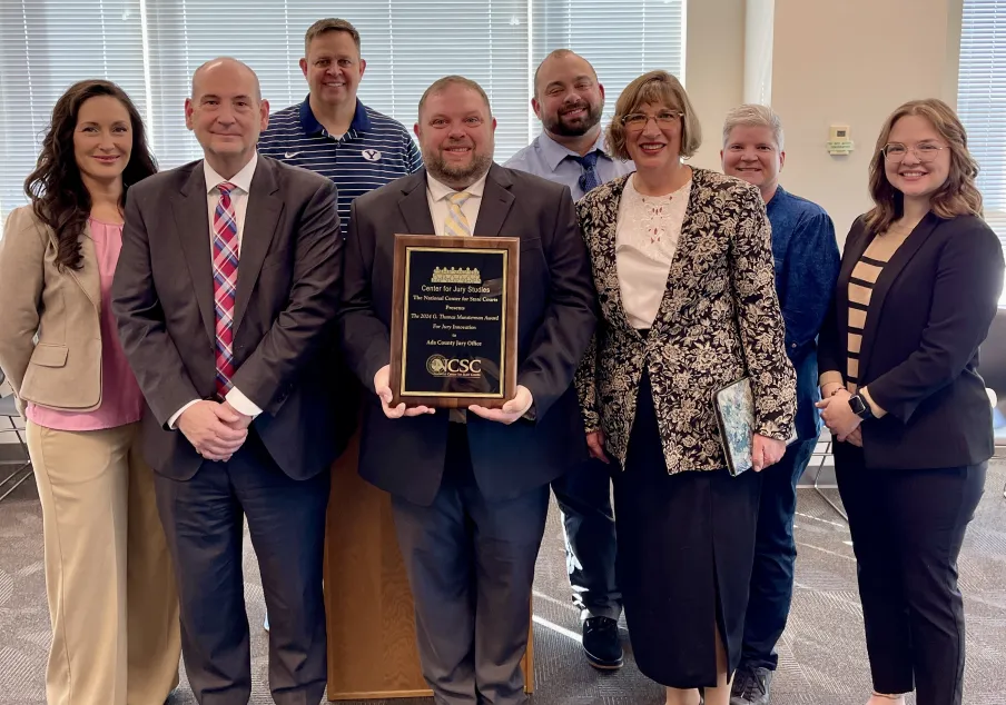 Group photo of Ada County jury officials receiving national award