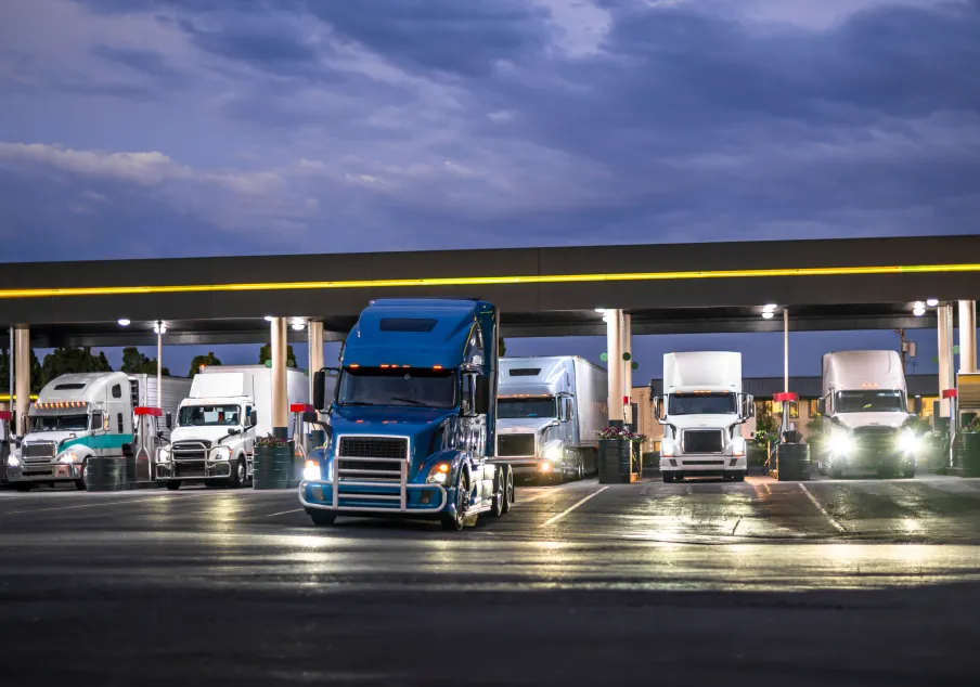 Semi trucks at gas station