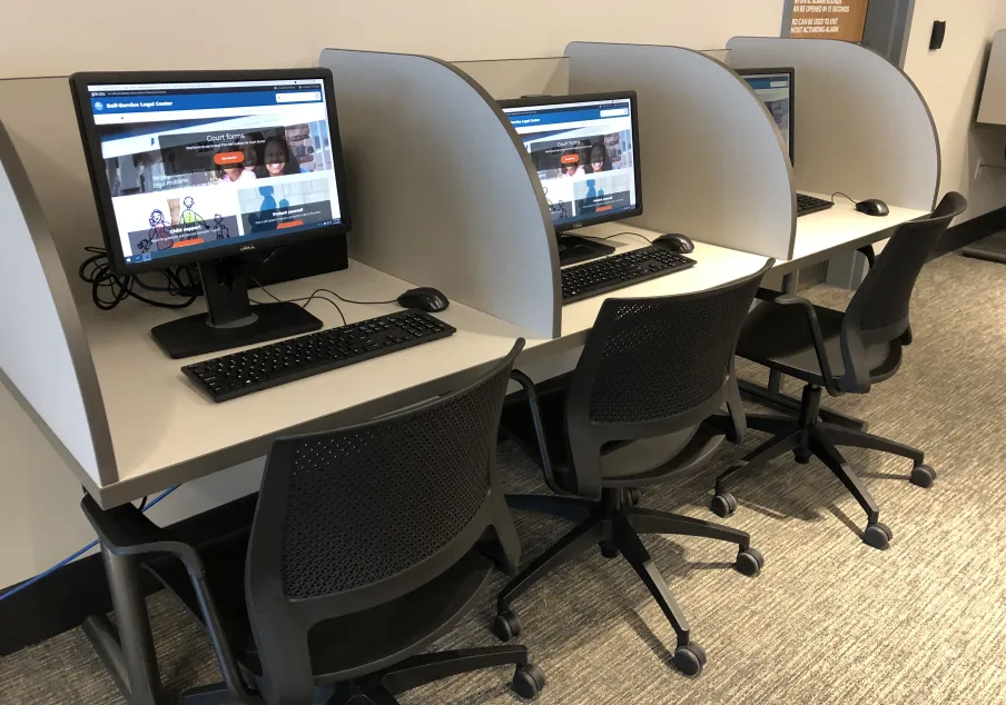 Computer workstations in public legal self-service center